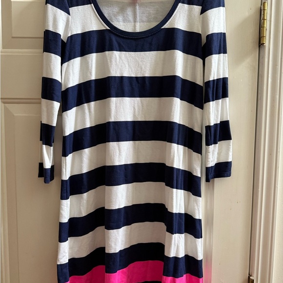 New Lilly Pulitzer Navy Blue, White, and Pink Striped Devon Shift Dress - Picture 2 of 8